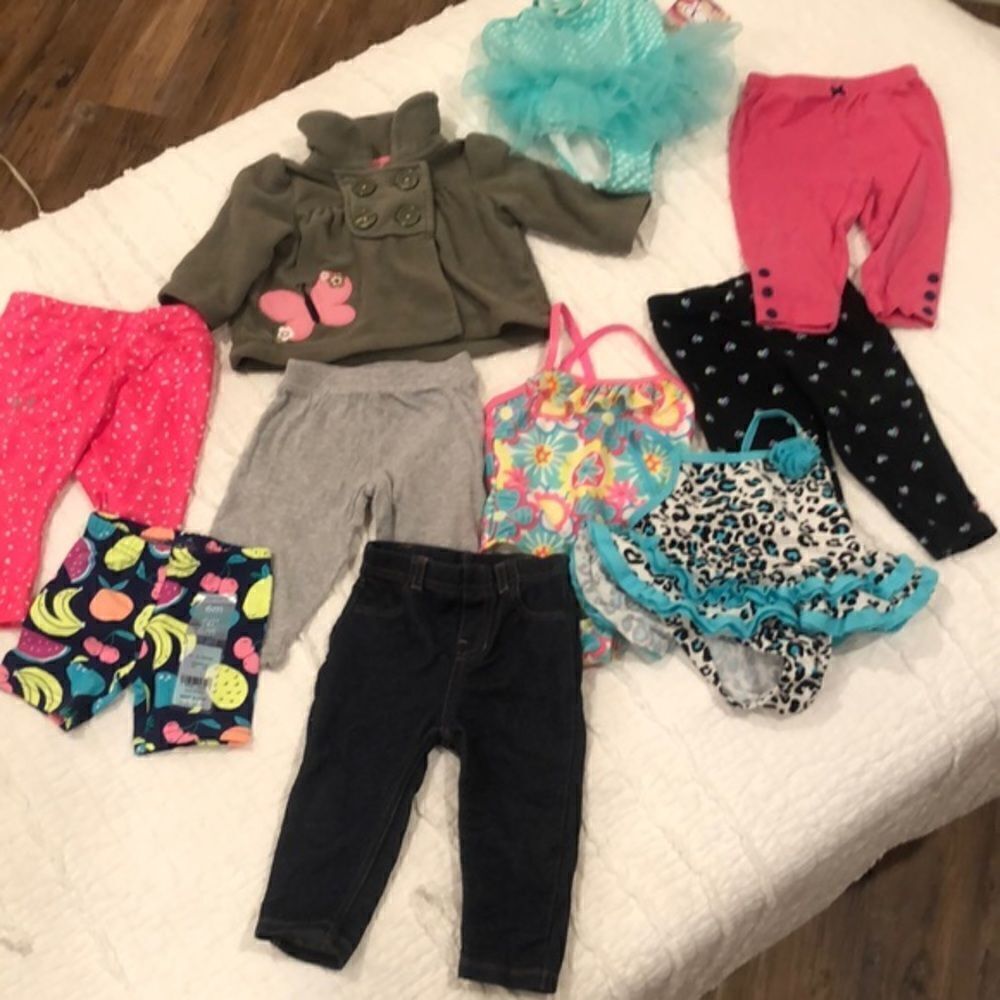 NWT Baby Clothes Lot  6-9 mo baby clothes pants swimsuit onesies tutu 10 piece